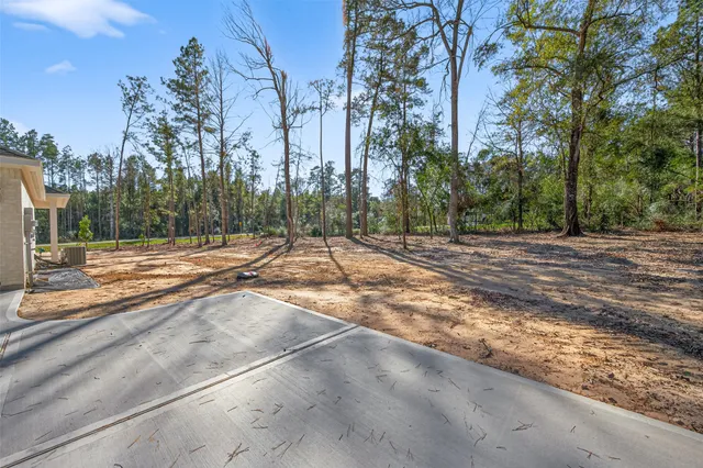 a backyard of a house with lots of trees