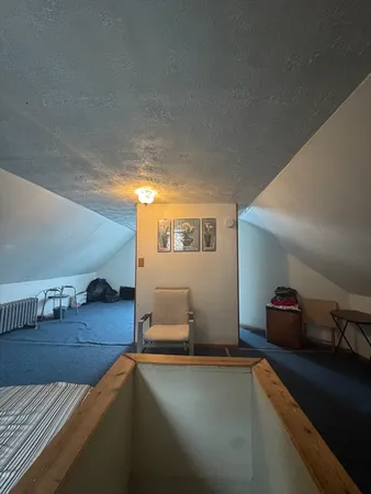 a room with wooden floor and potted plant
