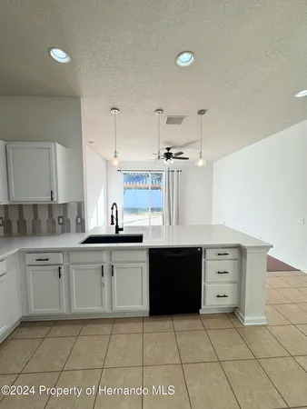 a large kitchen with cabinets and wooden floor