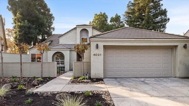 a living room with furniture a fireplace and potted plants
