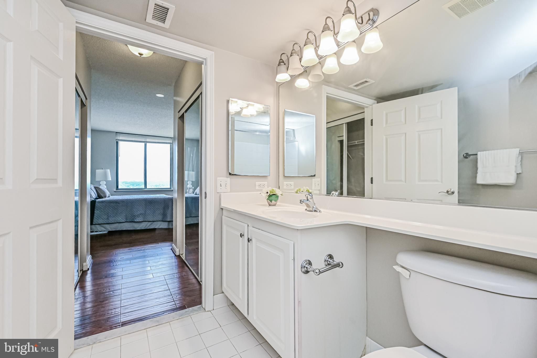 11710 Old Georgetown Road, Unit 1212 Rockville, MD 20852 - Photo 41 of 55 a en suite bathroom with a sink a large mirror and vanity