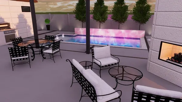 a view of a dinning tables and chairs in patio