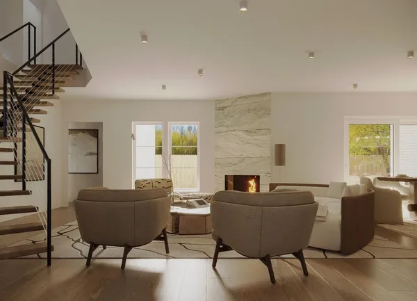 a living room with furniture and a couch