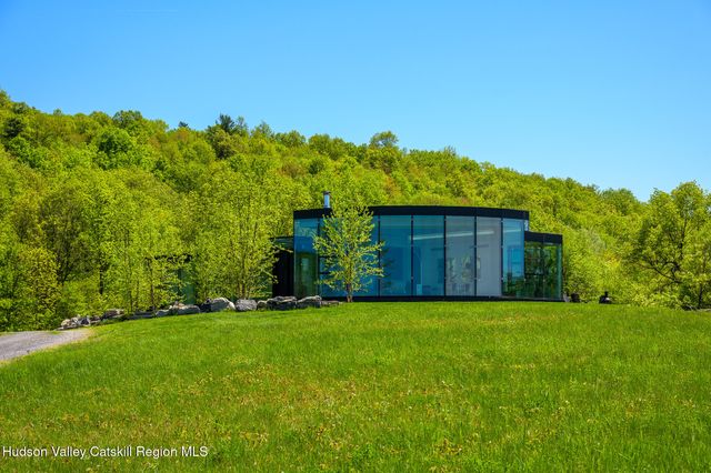 a view of a big yard with plants and large trees