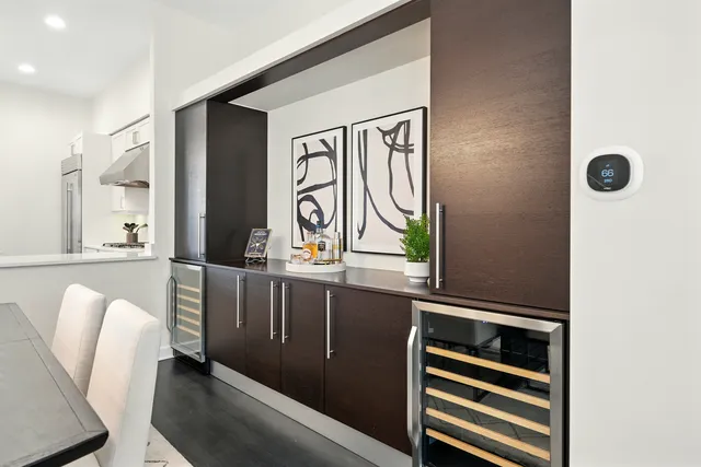 a front view of a door and with furniture