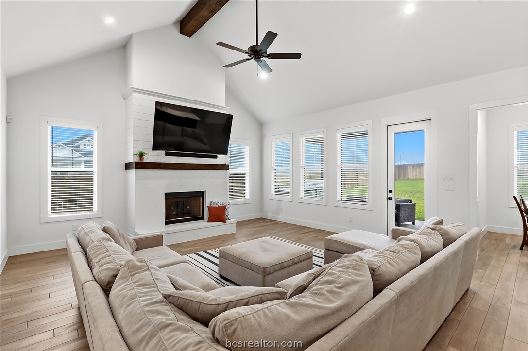 3512 Castine Court Bryan, TX 77808 - Photo 3 of 45 Beautiful bright room with vaulted ceiling, gas fireplace & upgraded shiplap