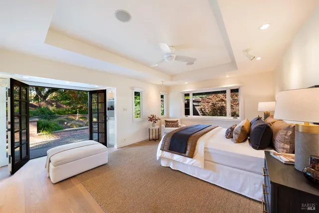 a living room with furniture potted plant and a large window