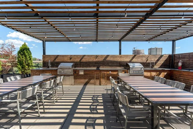a view of a patio with chairs and a potted plant
