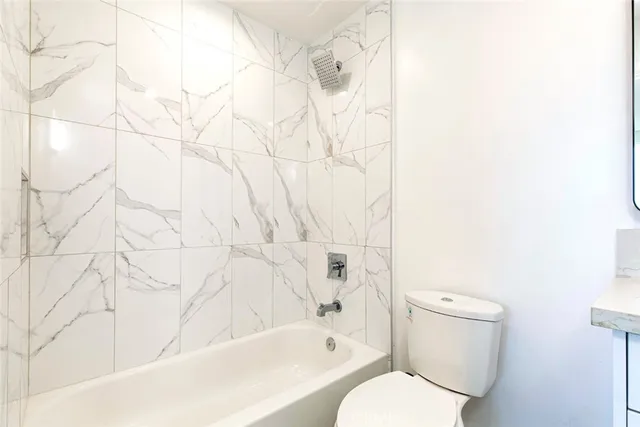 a bathroom with a toilet and a bathtub