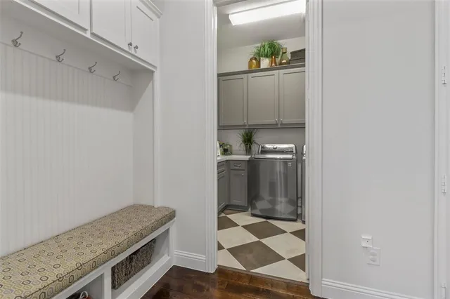 a view of cabinets and window