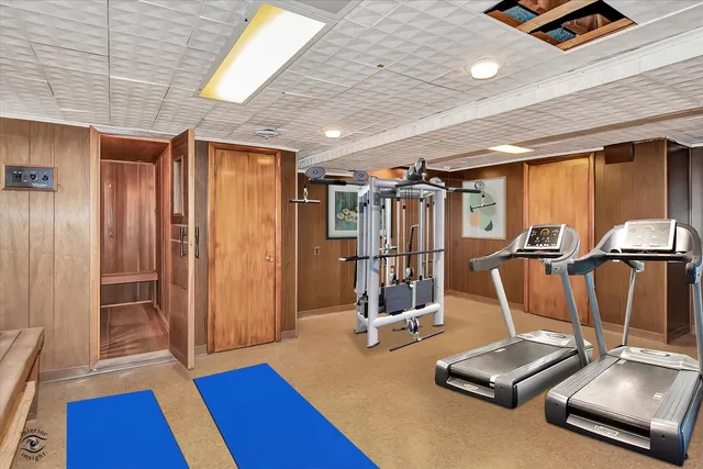 a room with gym equipment