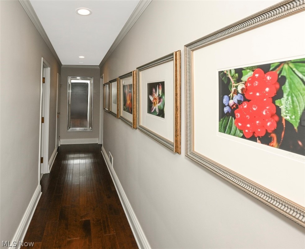 275 North Portage Path, Unit 3B Akron, OH 44303 - Photo 9 of 16 Hallway featuring dark hardwood flooring, light-colored walls, and recessed lighting