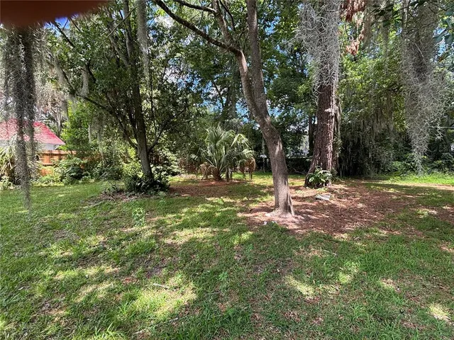 a view of outdoor space with trees all around