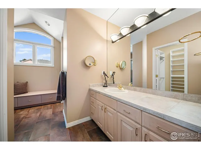 a bathroom with a sink a mirror and a shower