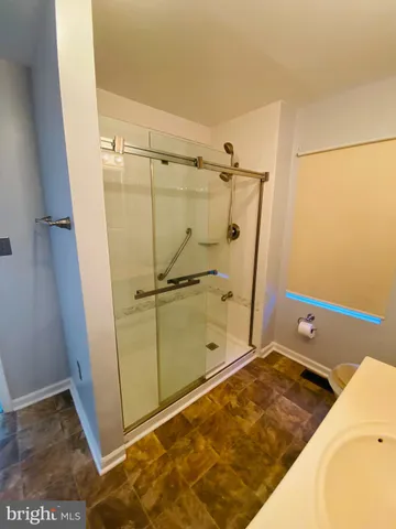 a room with a wooden door