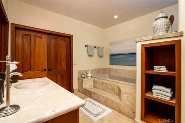 a bathroom with a sink and a shower