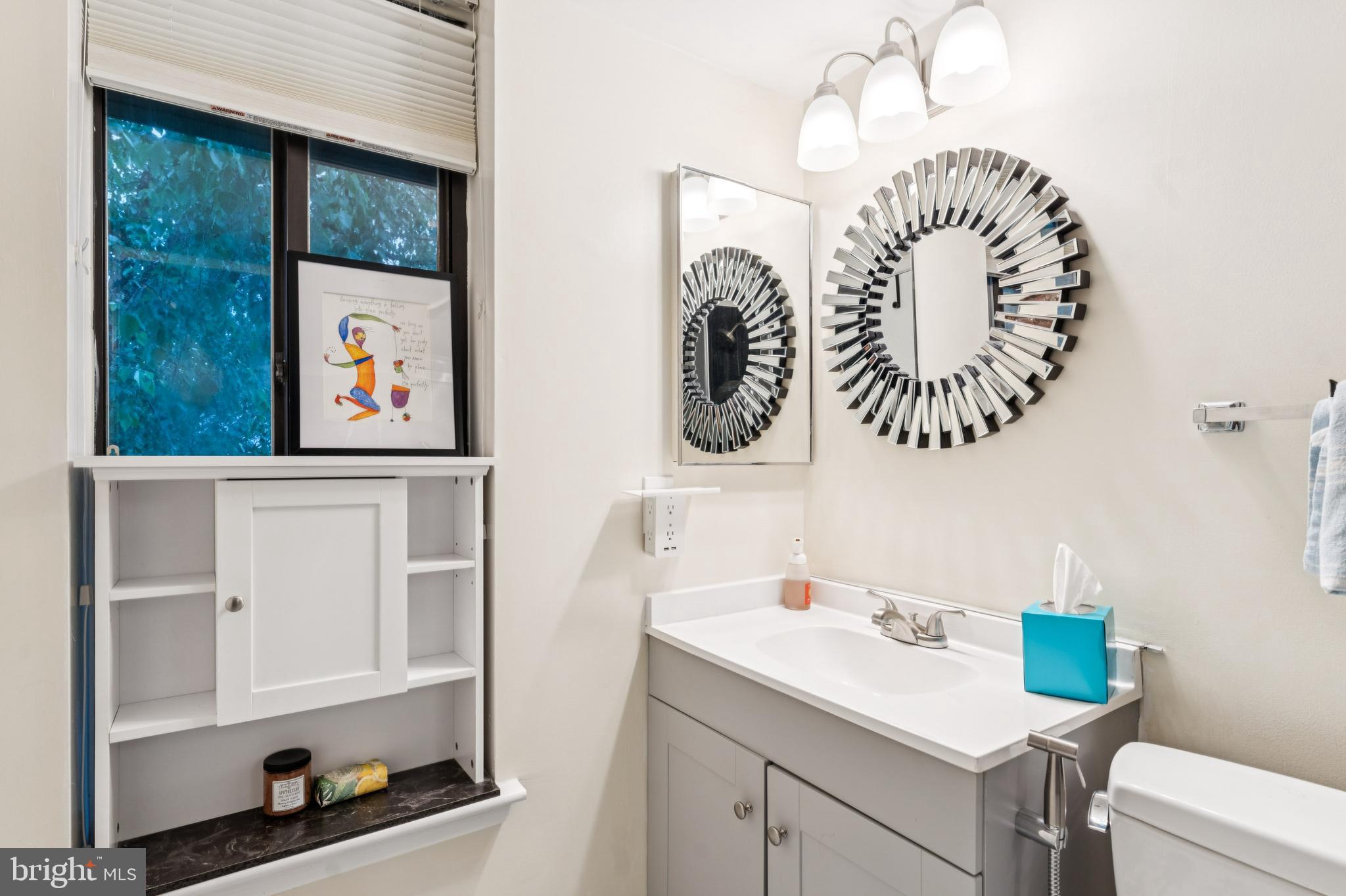 15301 Beaverbrook Court, Unit 923K Silver Spring, MD 20906 - Photo 17 of 25 a bathroom with a sink a mirror and a shower curtain
