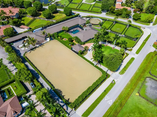 an aerial view of a backyard