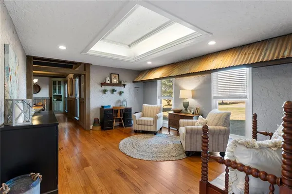 a living room with a couch and a table