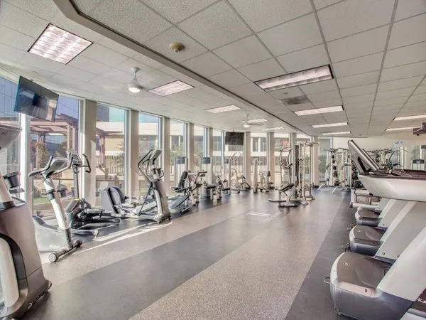 a view of a room with gym equipment