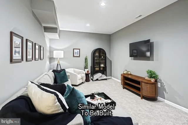 a living room with furniture rug and window