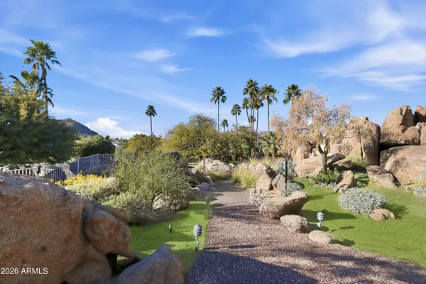 a view of a palm trees in front of a house