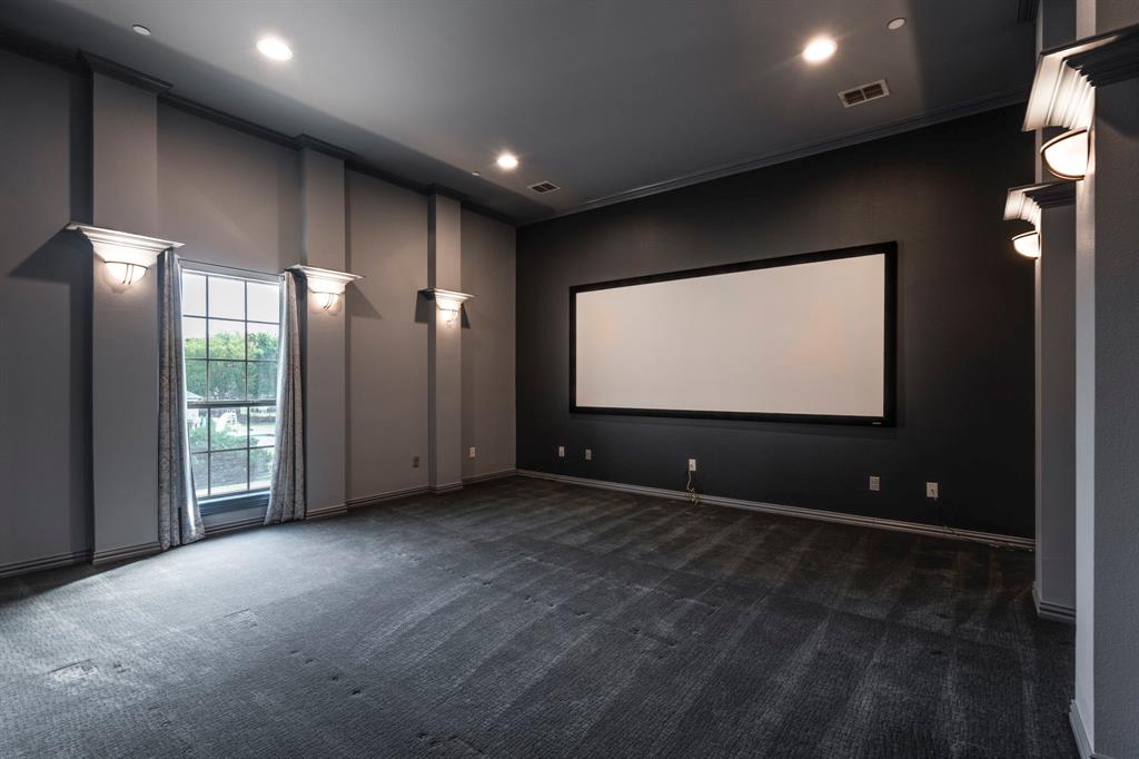 1000 Saddlebrook Drive Lucas, TX 75002 - Photo 28 of 39 Cinema room with dark carpet, recessed lighting, and ornamental molding