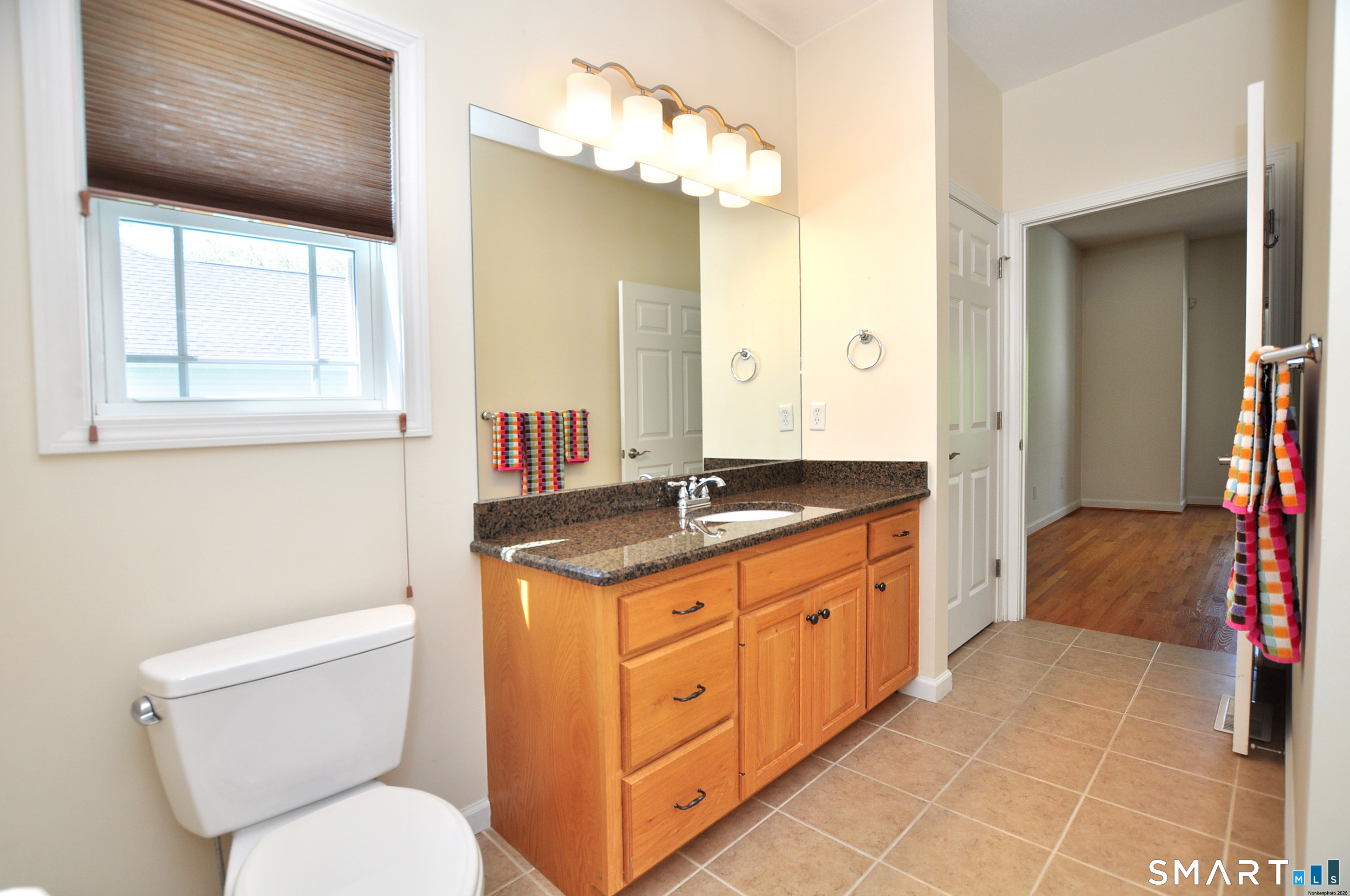 453 Tributary Lane Windsor, CT 06095 - Photo 24 of 37 a spacious bathroom with a granite countertop toilet a sink and a mirror
