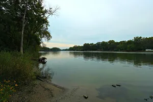 a view of a lake with houses