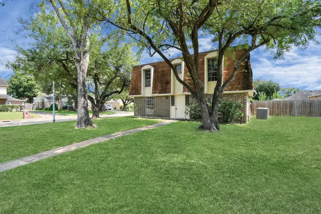 a view of a backyard with plants and a garden