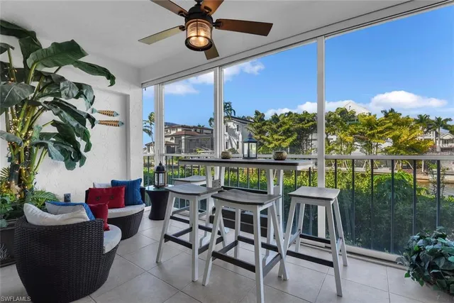 a outdoor dining space with furniture