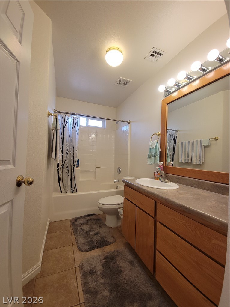 768 Weiser Ridge Street Overton, NV 89040 - Photo 23 of 37 Bathroom 2 featuring vanity, shower / bath combination with curtain, and light tile patterned floors