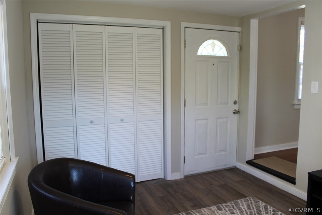 Family room with double closet and front entry doo