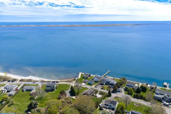 an aerial view of beach and ocean