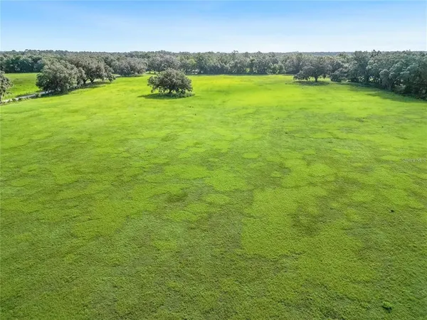 a view of a field with an ocean view