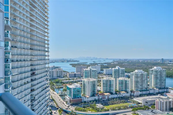a view of tall windows