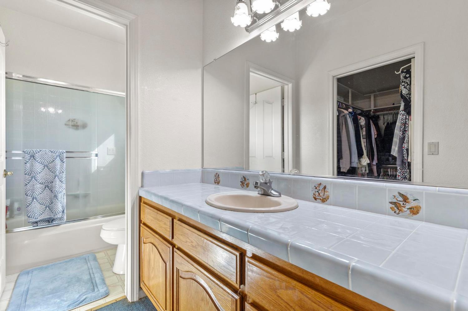10963 Metteer Road Live Oak, CA 95953 - Photo 49 of 73 a bathroom with a granite countertop sink a large mirror and a bathtub