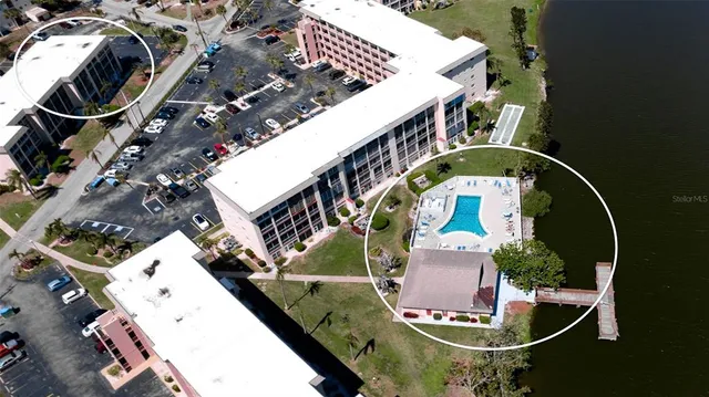 an aerial view of a house with a outdoor space