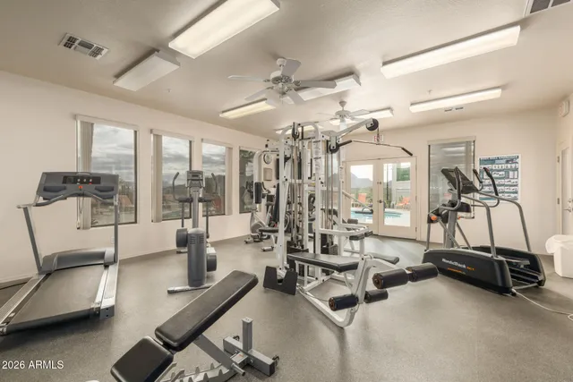 a view of a room with gym equipment