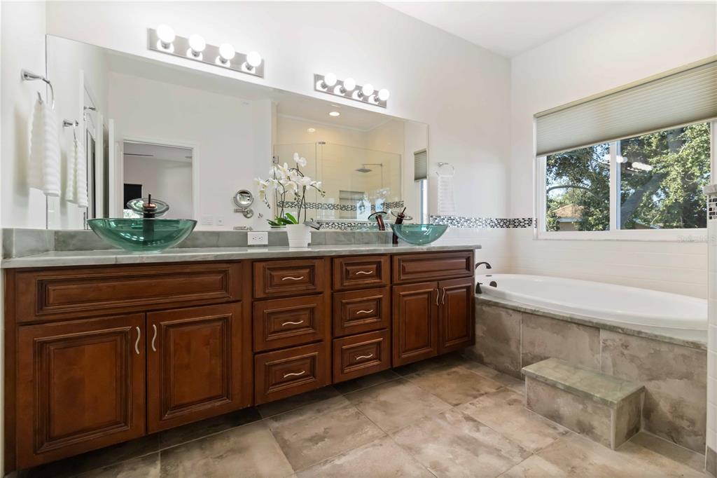 4223 Balmoral Way Sarasota, FL 34238 - Photo 28 of 72 a bathroom with a granite countertop sink and a large mirror