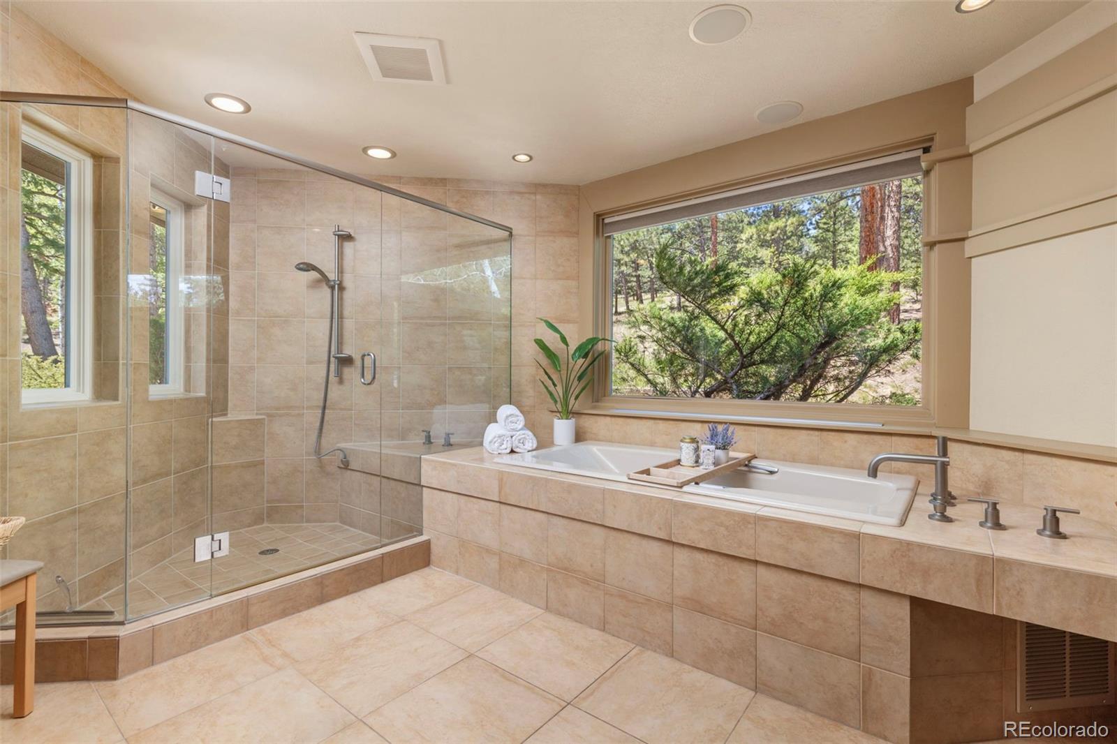 1323 South Snyder Gulch Road Evergreen, CO 80439 - Photo 21 of 47 a bathroom with a bathtub sink and mirror