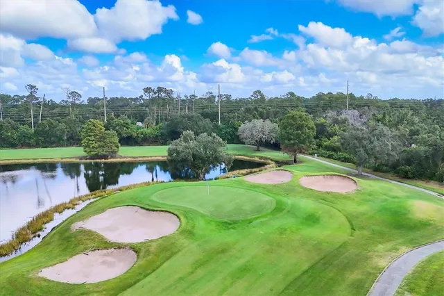 a view of a swimming pool with a yard