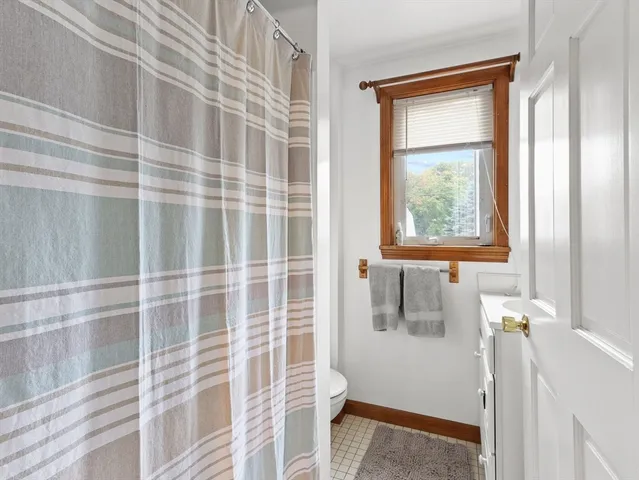 a bathroom with a window