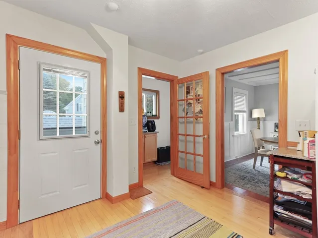 wooden floor & windows in a room