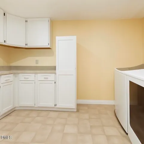 a view of kitchen with white cabinets