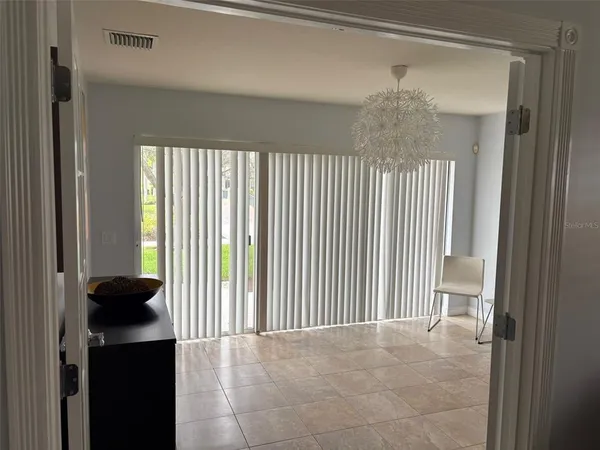 a view of a porch of a house