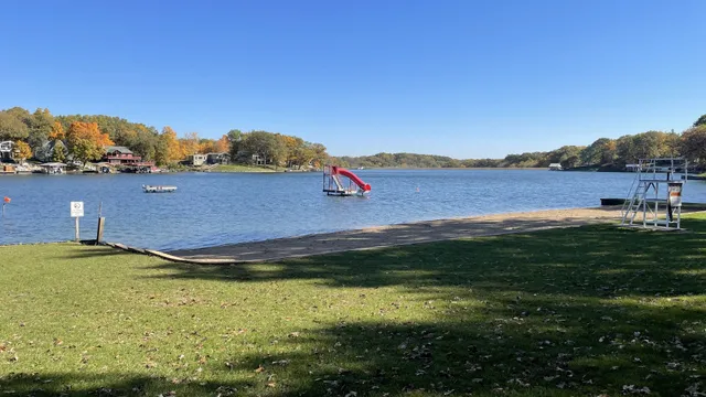 a view of a lake from a yard