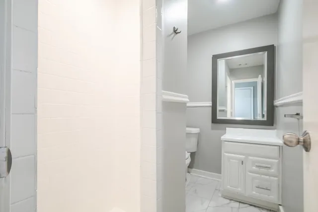 a bathroom with a sink a toilet and a mirror