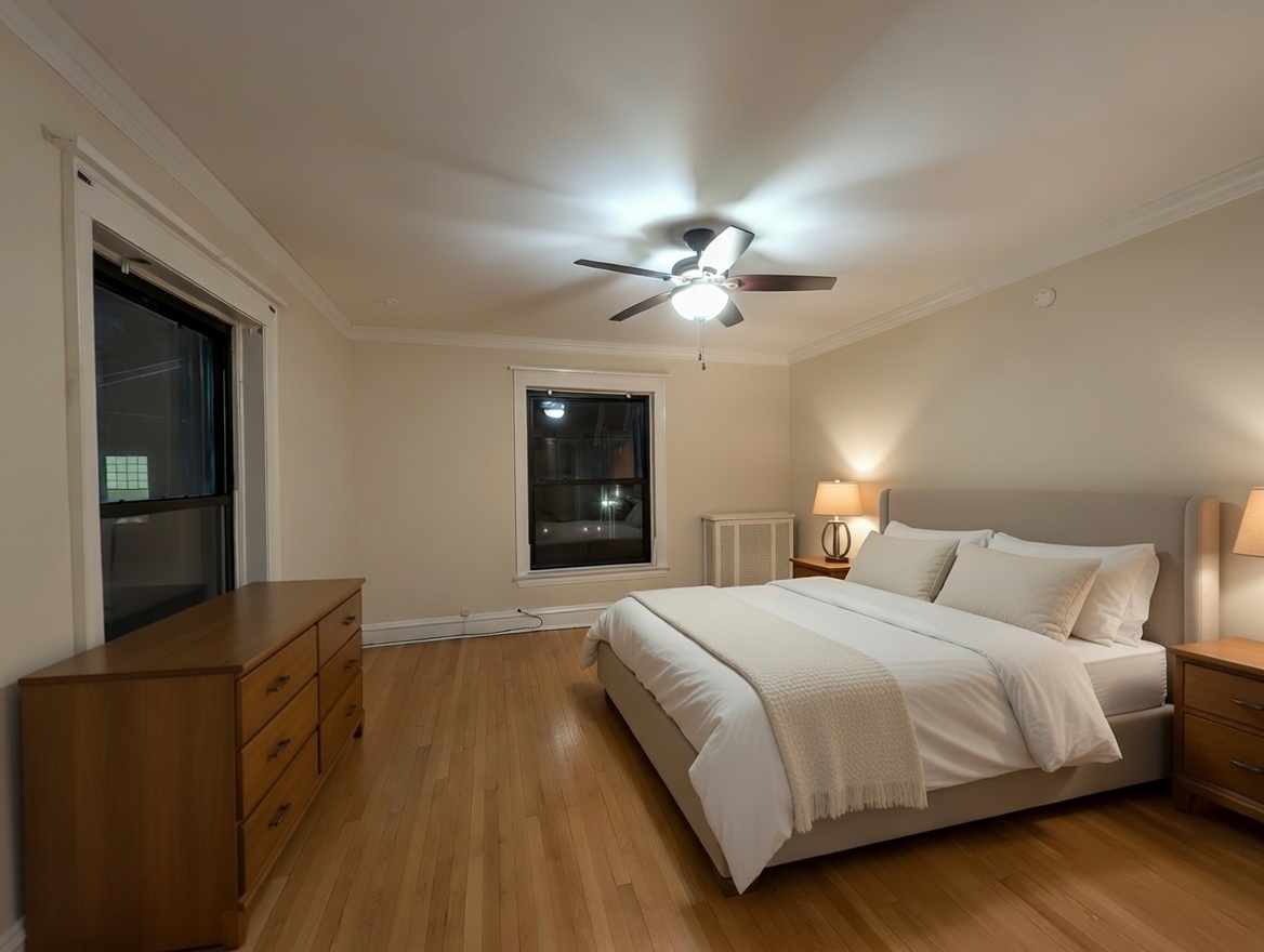 1419 East 56th Street, Unit 1 Chicago, IL 60637 - Photo 17 of 35 a bedroom with a bed and a chandelier