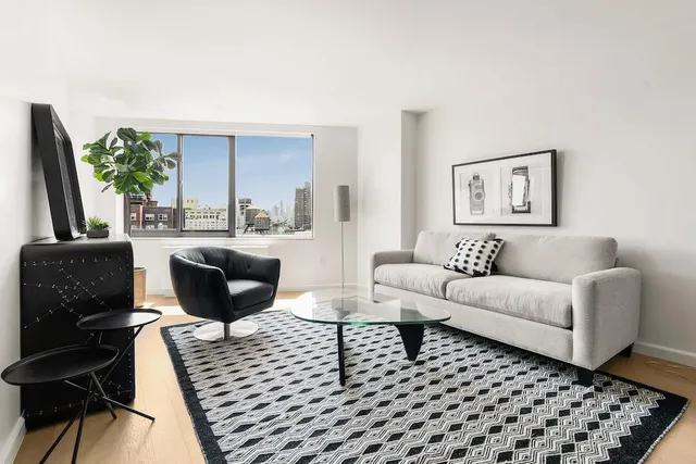 a living room with furniture and a rug